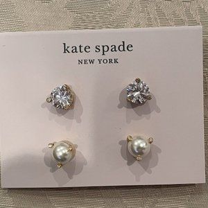 Kate Spade New York Cream Clear, Rise and Shine 2 Stud Set NEW